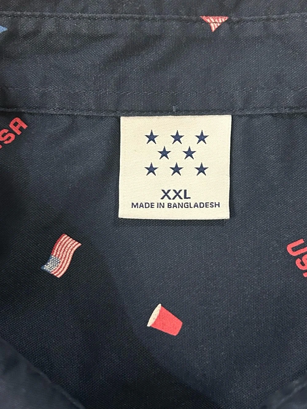 Patriotic July 4th Navy Short-Sleeve Button-Down Shirt‎